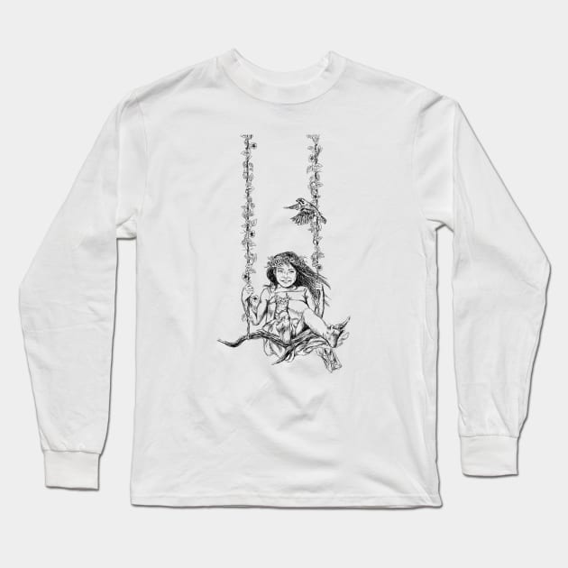 Little girl swinging Long Sleeve T-Shirt by rachelsfinelines